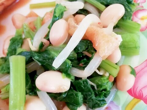 もやしと小松菜と煮大豆の韓国風サラダ